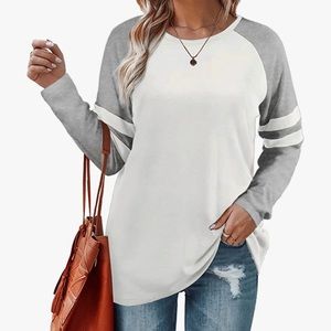 🆕 Saloogoe Women Casual Long Sleeve Tunic Top Stripe Sleeve Shirt Large